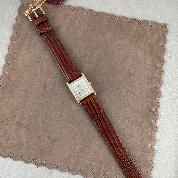 Vintage Ladies Belair Tank Watch 18 Karat Gold Plated New with Box NOS main image 6